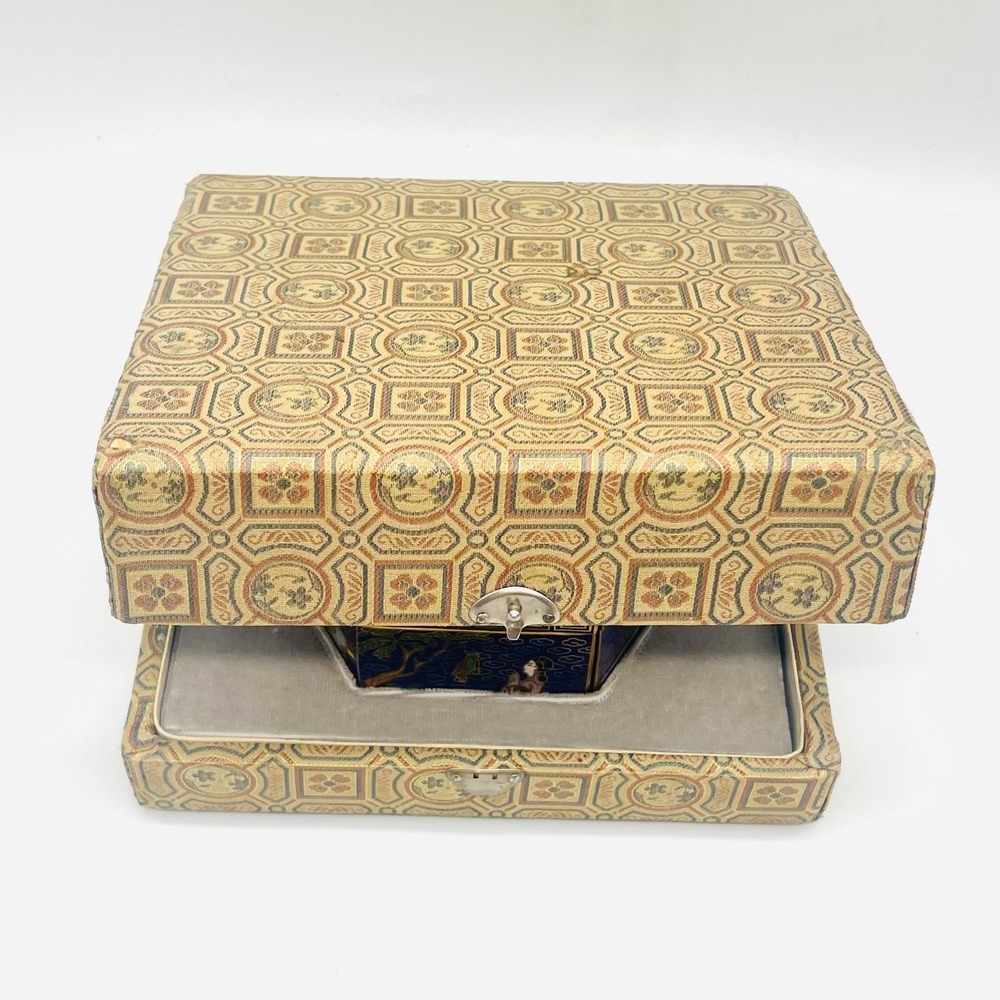 Peking Jewelry Cloisonne Enamel 7-Piece Puzzle Trinket Box Set Blue Floral - Picture 16 of 17